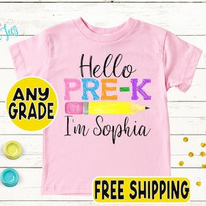 Girls Back to School Shirt – Personalized First Day of School Tee – Custom Name Preschool or Kindergarten Shirt – Retro Kids Pre-K Outfit