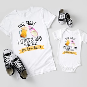 First Father's Day Matching Shirts / Girl Bodysuit / Our First Fathers Day Matching Shirts Set / Personalized Name / Fathers Day Gift / Beer