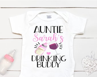 Auntie Drinking Buddy  - Aunt - Aunt Gift - Baby Girl Outfit - Baby Girl  - Baby Shower Gift - Wine - Funny -