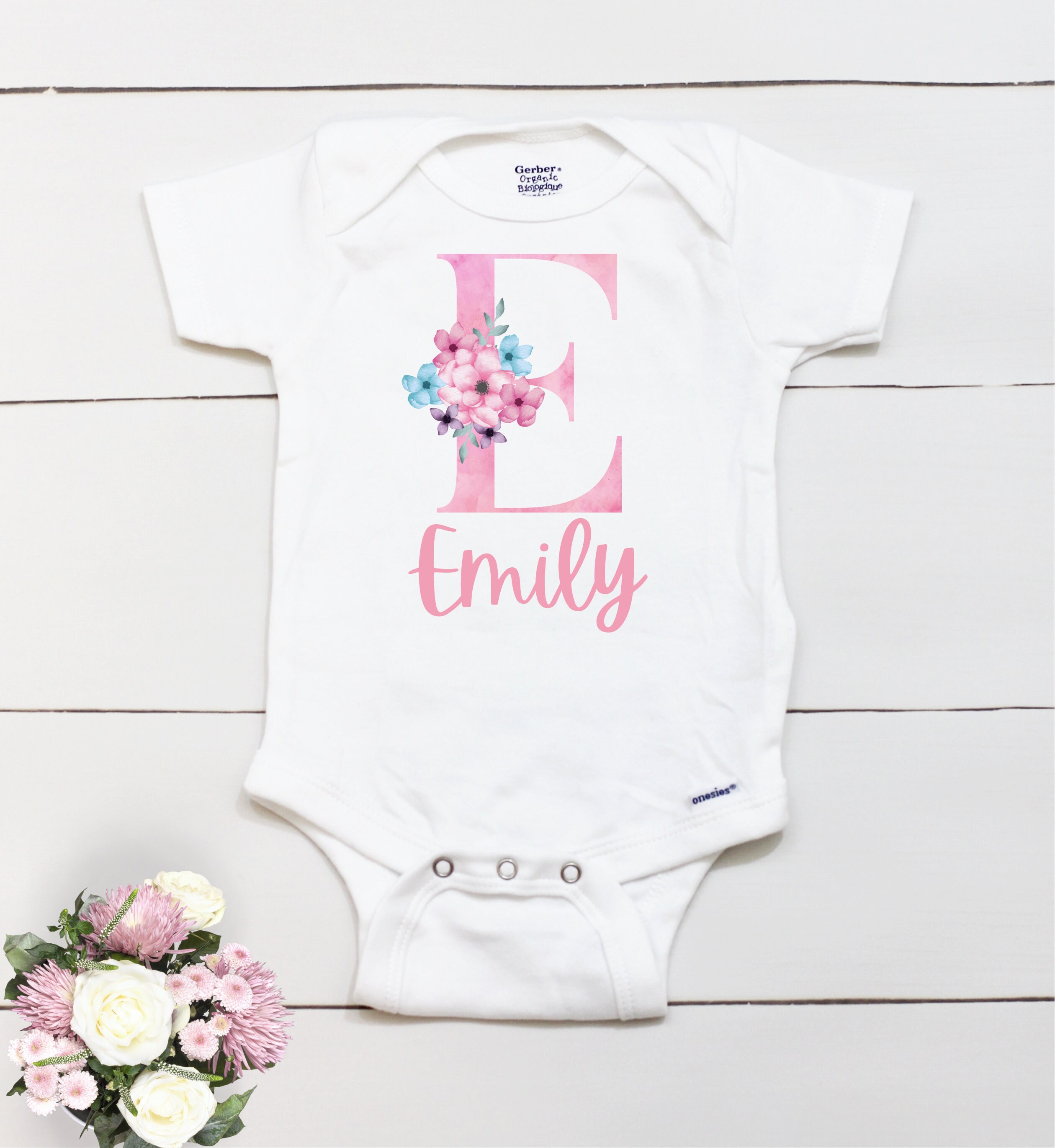 Floral Letter Name Onesie® // Baby Girl Onesie® // Baby Girl Etsy