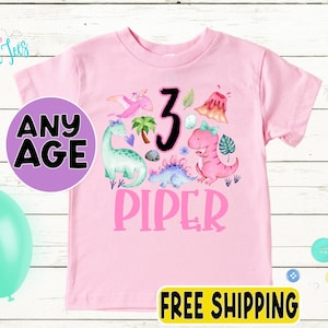 Girls Dinosaur Birthday Shirt, Kids Birthday Shirt, Custom Name Birthday Tee, Girl Birthday shirt, Girl Birthday Party T-Shirt, Personalized