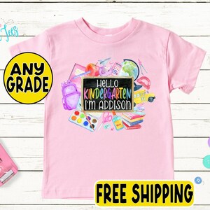 Girls Back to School Shirt - Kids First Day of School Tee - Personalized Custom Name -Preschool Pre-K, Kindergarten, First Grade Shirt