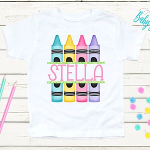 Crayon School Shirt  // Girls School Shirt // Back To School Shirt // First Day Of School / Toddler Shirt / Crayons Name Shirt / Kids School