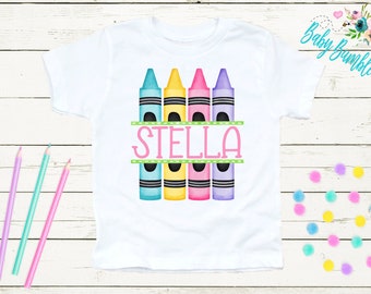 Crayon School Shirt  // Girls School Shirt // Back To School Shirt // First Day Of School / Toddler Shirt / Crayons Name Shirt / Kids School