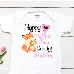 Happy 1st Father&#39;s Day  - Personalized Name - First Fathers Day - Father&#39;s Day Gift - Baby Shower Gift - Baby Girl Clothes - Fox