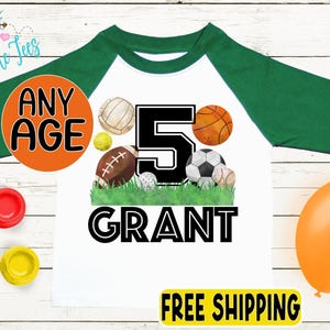 Boys Sports Birthday Shirt, Birthday Party T-Shirt, Kids Birthday Shirt, Toddler Sports Birthday, Football, Soccer, Baseball, Basketball