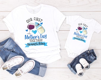 First Mother's Day Shirts / Our First Mothers Day Matching Shirts Set / Personalized Name / First Mothers Day/ Mother's Day Gift / Wine