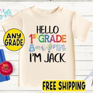 Boys Back to School Shirt - Kids Preschool Pre-K, Kindergarten, First Grade Shirt - Personalized Custom Name - First Day of School Tee