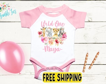 Safari Wild One Birthday Bodysuit  - Baby Girls First Birthday Outfit - Safari Birthday Theme Party - 1st Birthday Girl - Cake Smash Outfit