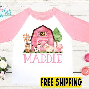 Girls Farm Name Shirt, Farm Animal Shirt, Baby Girl Outfit, Kids Farm Barn Tee, Toddler Shirt, Custom Personalized Name Shirt