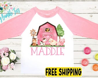 Girls Farm Name Shirt, Farm Animal Shirt, Baby Girl Outfit, Kids Farm Barn Tee, Toddler Shirt, Custom Personalized Name Shirt