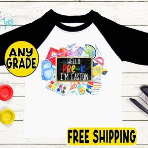 Kids First Day of School Shirt - Boys Back to School Shirt - Preschool Pre-K, Kindergarten, First Grade Shirt - Personalized Custom Name