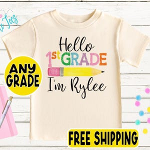 Girls Back to School Shirt – Personalized First Day of School Tee – Custom Name 1st Grade or Kindergarten Shirt – Retro Kids Pre-K Outfit