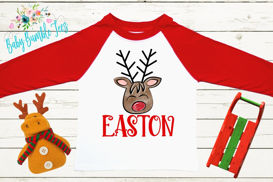 Boys Reindeer Shirt // Kids Christmas Shirt // Personalized Name // Toddler Christmas Shirt