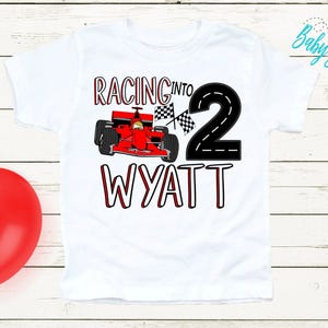 Racing Into Two Birthday Shirt - Boy Birthday Shirt - 2nd Birthday Shirt - Birthday Boy - Second Birthday - Race Car Birthday Shirt