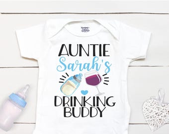 Auntie Drinking Buddy Bodysuit - Aunt Gift - Baby Boy Outfit - Baby Boy  - Baby Shower Gift - Wine - Funny Bodysuit - Kids Shirt