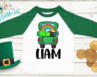 St Patricks Day Truck Shirt - Personalized Name - St Patricks Day - Boy Shirt - Clover - St Paddys Day - Toddler Shirt - kids shirt