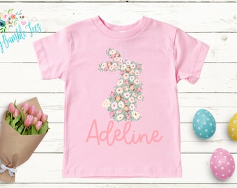 Girls Easter Bunny Shirt // Kids Easter Bunny Shirt // Personalized Name // Flower Bunny Shirt // Toddler Easter Shirt // Custom Name Shirt