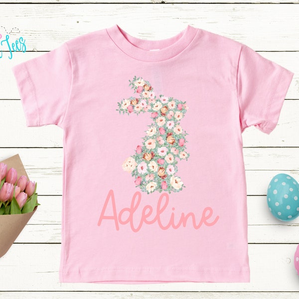 Girls Easter Bunny Shirt // Kids Easter Bunny Shirt // Personalized Name // Flower Bunny Shirt // Toddler Easter Shirt // Custom Name Shirt