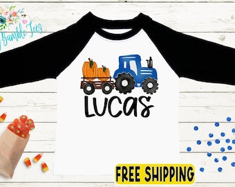 Boys Fall Tractor Shirt - Kids Farm Pumpkin Patch Shirt - Personalized Custom Name Tee - Boys Halloween Shirt - Halloween Toddler Shirt