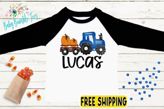 Boys Fall Tractor Shirt - Kids Farm Pumpkin Patch Shirt - Personalized Custom Name Tee - Boys Halloween Shirt - Halloween Toddler Shirt
