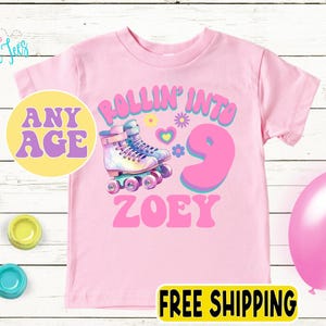 Roller Blade Girls Birthday Shirt, Rolling into, Kids Birthday Shirt, Retro Birthday Tee, Girl Birthday shirt, Groovy Skate Birthday Party