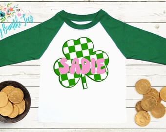 Girls Clover Shirt // Girls St Patricks Day Shirt // Personalized Name // Kids St Patricks Day Shirt // Toddler St Paddys Day Shirt // Retro