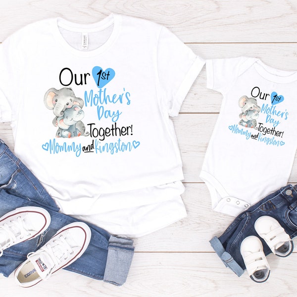 First Mother's Day Shirts / Our First Mothers Day Matching Shirts Set / Personalized Name / First Mothers Day / Mother's Day Gift / Elephant