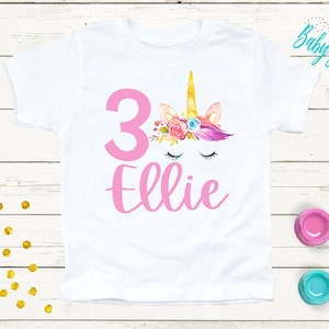 Personalized Birthday Shirt - Third Birthday - Number Three T Shirt - Birthday Girl - Custom- 3rd Birthday - Toddler - Kids - Unicorn