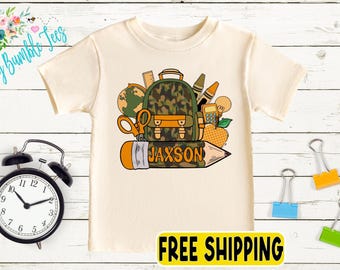 Boys Back to School Shirt - Personalized First Day of School Tee - Custom Name Preschool, Pre-K, Kindergarten Outfit - Kids Backpack Shirt