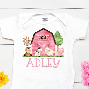 Farm Name  - Baby Girl  - Baby Girl Clothes - Farm Animals - Baby Shower Gift - Custom Name Shirt - Baby  - Farm