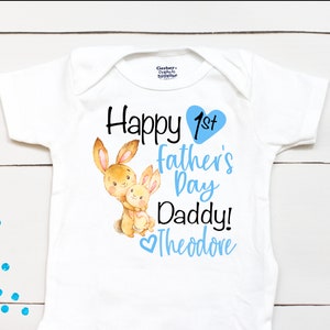 Happy 1st Father&#39;s Day - Personalized Name - First Fathers Day - Father&#39;s Day Gift - Baby Shower Gift - Baby Girl Clothes - Bunny