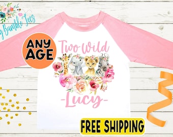 Girls Safari Birthday Shirt - Two Wild Shirt - Kids Custom Birthday Shirt - Safari Wild Birthday Party Outfit - Toddler Jungle Birthday