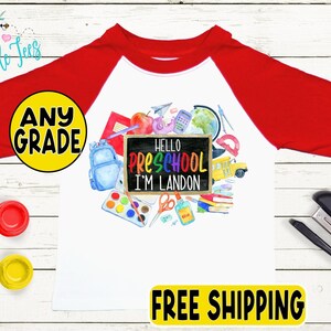 Boys Chalkboard School Shirt - Kids First Day of School Tee - Preschool Pre-K, Kindergarten, First Grade Shirt - Personalized Custom Name