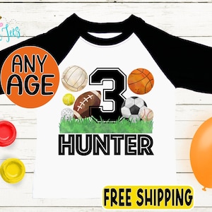 Boys Sport Birthday Shirt, Birthday Party T-Shirt, Kids Birthday Shirt, Toddler Sports Birthday, Football, Soccer, Baseball, Basketball