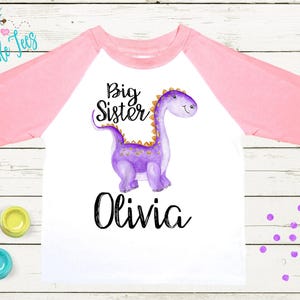 Big Sister Dinosaur Shirt - Personalized name - Big Sister - New Big Sister T shirt - Dinosaur Kid Shirt - Matching Sibling Shirt afbeelding 2