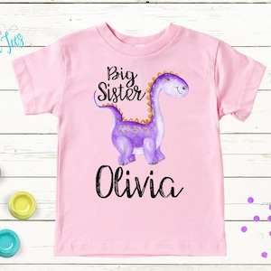 Big Sister Dinosaur Shirt - Personalized name - Big Sister - New Big Sister T shirt - Dinosaur Kid Shirt - Matching Sibling Shirt afbeelding 1
