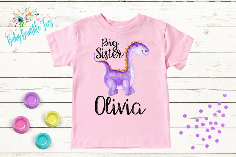 Big Sister Dinosaur Shirt - Personalized name - Big Sister - New Big Sister T shirt - Dinosaur Kid Shirt - Matching Sibling Shirt afbeelding 1