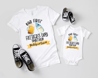 First Father's Day Shirts / Our First Fathers Day Matching Shirts Set / Personalized Name / First Fathers Day / Father's Day Gift / Beer