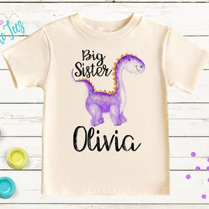 Big Sister Dinosaur Shirt - Personalized name - Big Sister - New Big Sister T shirt - Dinosaur Kid Shirt - Matching Sibling Shirt afbeelding 3