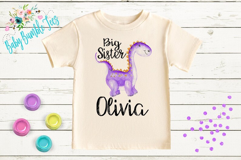 Big Sister Dinosaur Shirt - Personalized name - Big Sister - New Big Sister T shirt - Dinosaur Kid Shirt - Matching Sibling Shirt afbeelding 3