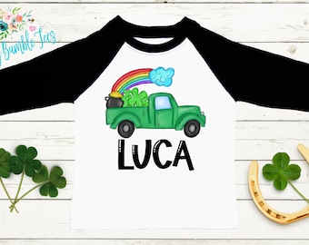 St Patricks Day Truck Shirt - Personalized Name - St Patricks Day - Boy Shirt - Clover - St Paddys Day - Toddler Shirt - kids shirt