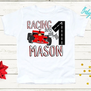 Racing Into One Birthday Shirt // Boy Birthday Shirt // 1st Birthday Shirt // Birthday Boy // First Birthday // Race Car Birthday Shirt