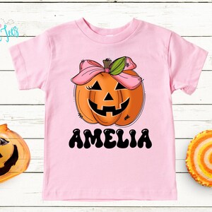 Girls Pumpkin Halloween Shirt - Personalized Name T-Shirt - Pumpkin Patch - Custom Name - Toddler Tshirt - Kids Shirt - Retro Halloween