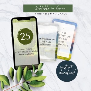 25 afirmaciones para sanar tus heridas de dignidad, tarjetas imprimibles, alivio de la ansiedad, afirmación positiva, amor propio, paz interior, bienestar