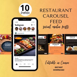 Instagram Template Food Carousel, Restaurant, Canva Templates, IG Posts, IG Feed, Brand, Food Presentation, Social Media, Promotional Posts