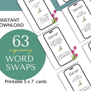 63 Ermächtigende Worttausch-Ideen, Selbstliebe, Denkweise, positives Denken, Affirmationskarten, bearbeitbares Canva, bedruckbar, Vorlagen, Verlobung