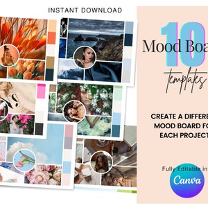 10 plantillas de mood board l Kit de mood board l Tablero de inspiración l Plantillas de mood board editables l Mood boards l Tablero editable l Diseñador de marca