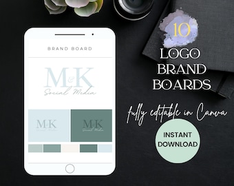 10 plantillas de tableros de marca con logotipos l Kit de logotipos l Diseño de logotipos DIY l Plantillas de logotipos Canva l Kit de logotipos DIY l Logotipo para pequeñas empresas l Marca de logotipos