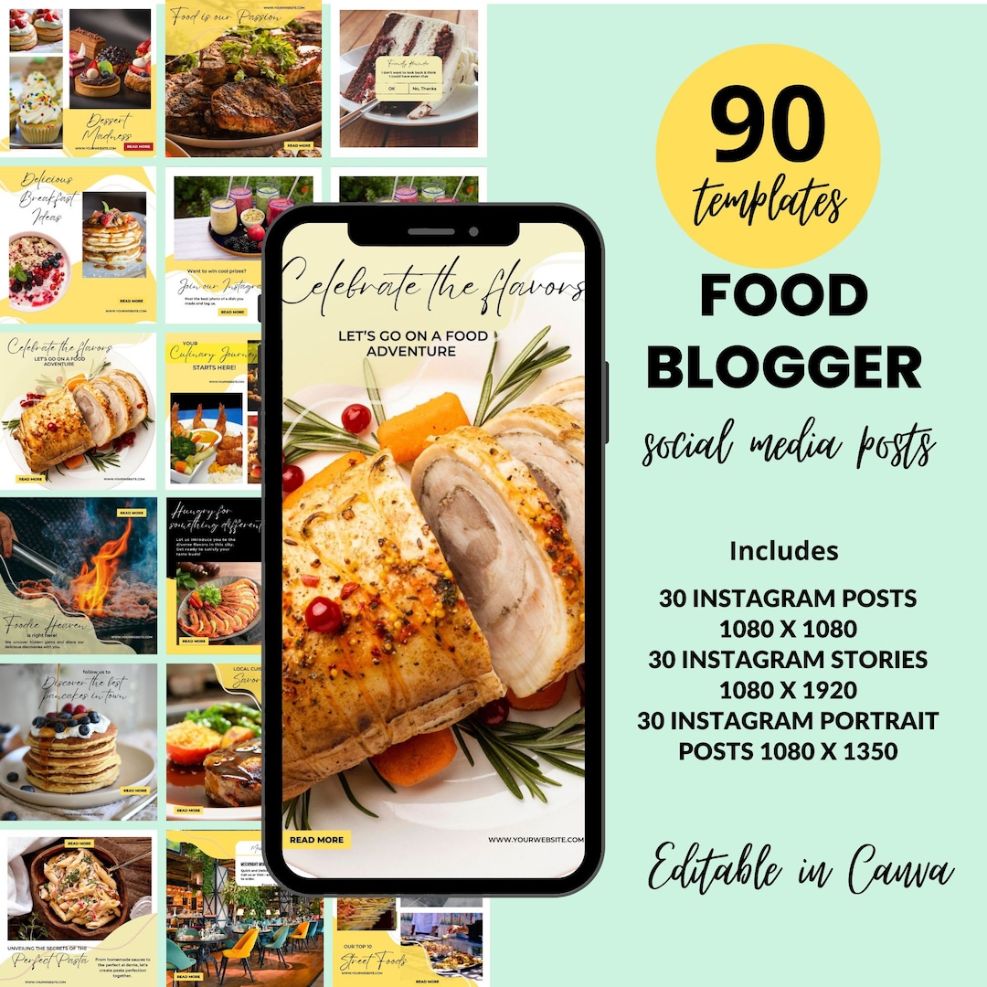 90 Food Blogger Social Media Posts | Instagram Templates | Nutrition ...